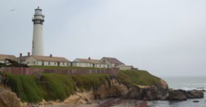 pigeon point light house and buildings looking over the ocean