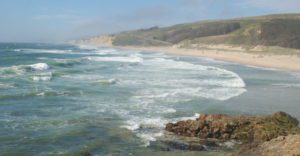 waves wash up along the coastline of Pescadero