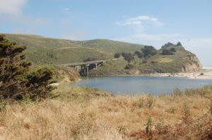 A bridge over a river in the distance