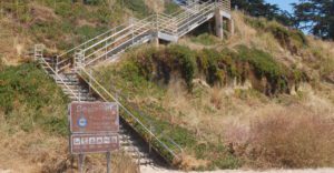 Seabright sign and stairway up a bluff