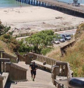 Stairway, pier, and cement ship at Seacliff