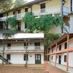 Before, during and after porch construction at Castro Adobe