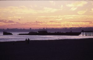 Seacliff State beach cement ship at sunset