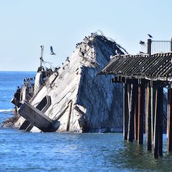 closeup of the cement ship at seacliff state beach