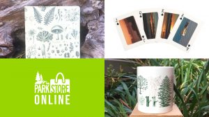 Parkstore Online, a mug, playing cards, and a journal