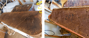 wooden parts of the castro couch with 207 written on them