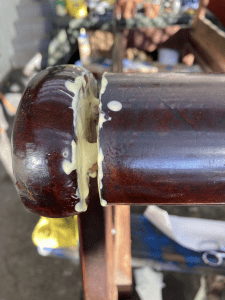 wood glue on the wooden seam of the castro couch