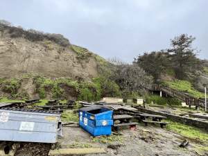 Dumpsters and driftwood at Seacliff State Beach