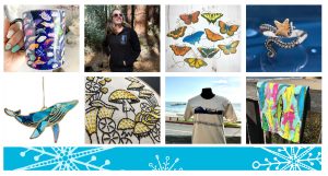 A collage of Parkstore items with a snowflake design at the bottom