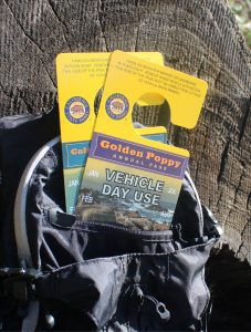 Two parks passes in a backpack