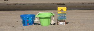 two buckets and a state parks pass in the sand